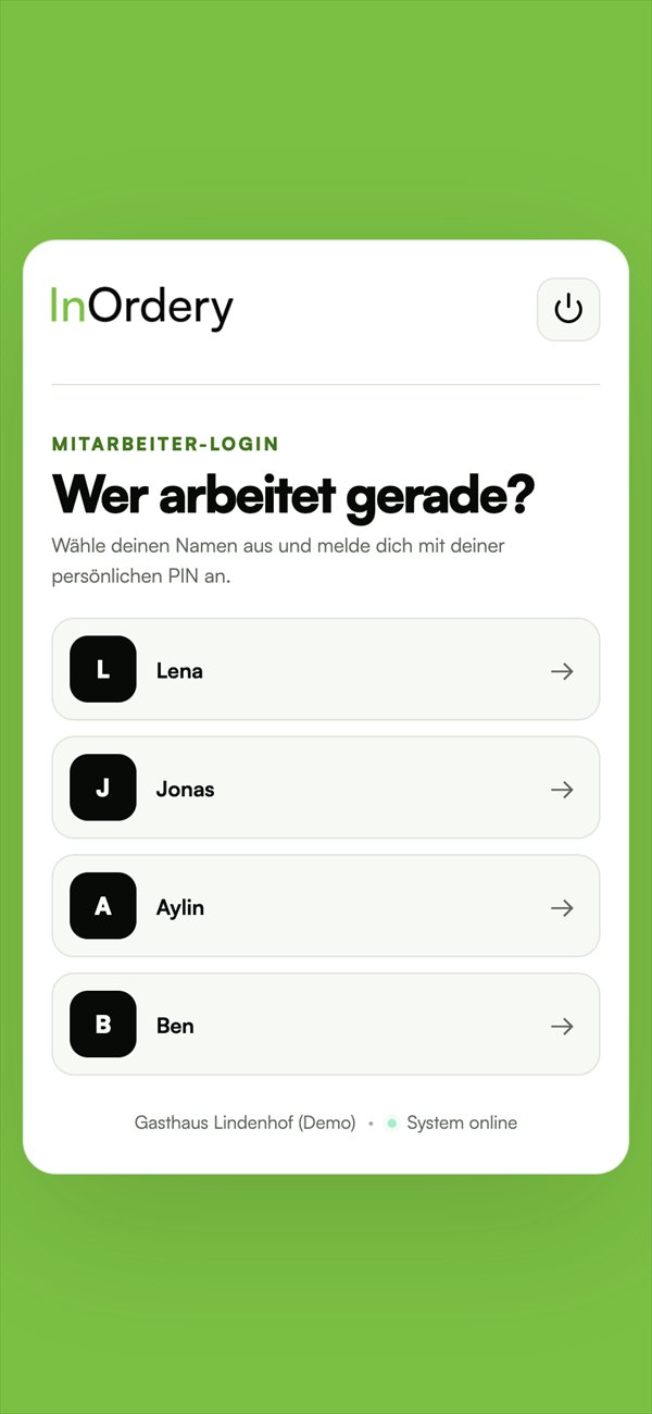 InOrdery Mitarbeiter-Auswahl auf dem Handy