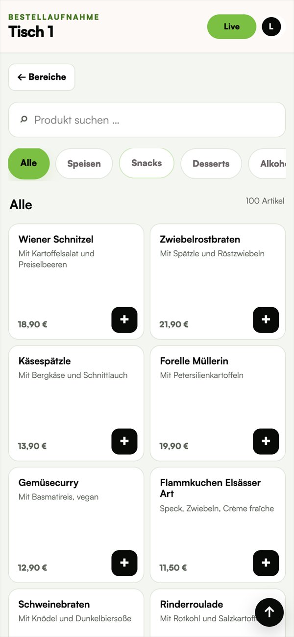 InOrdery Speisekarte auf dem Handy mit Suche und Kategorien