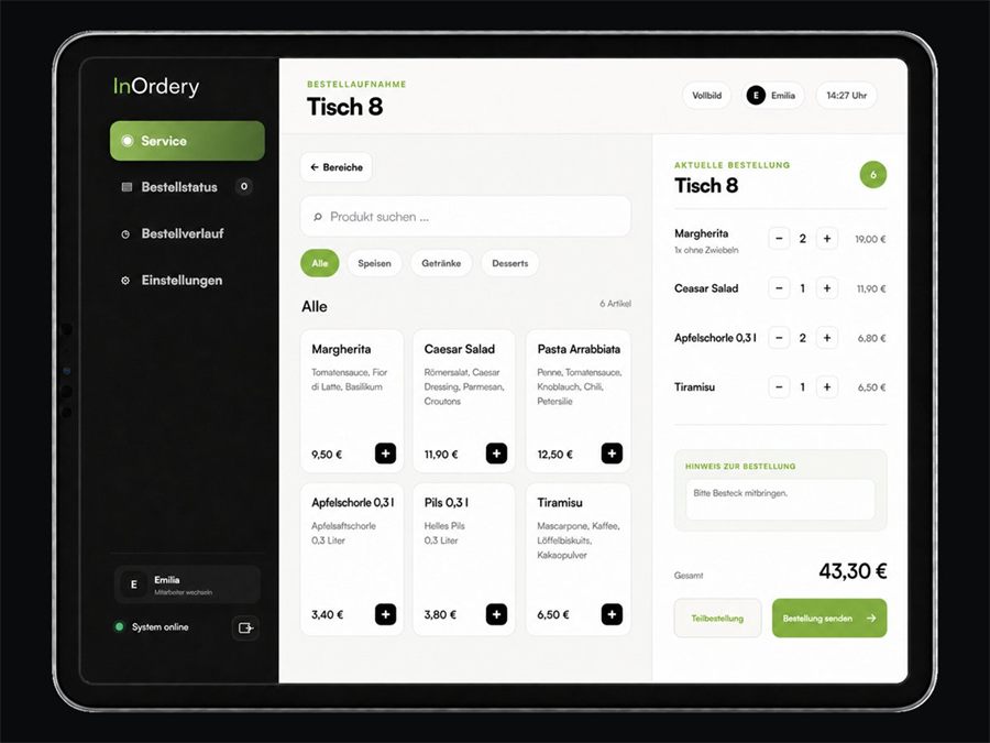 InOrdery Bestellsystem auf dem Tablet
